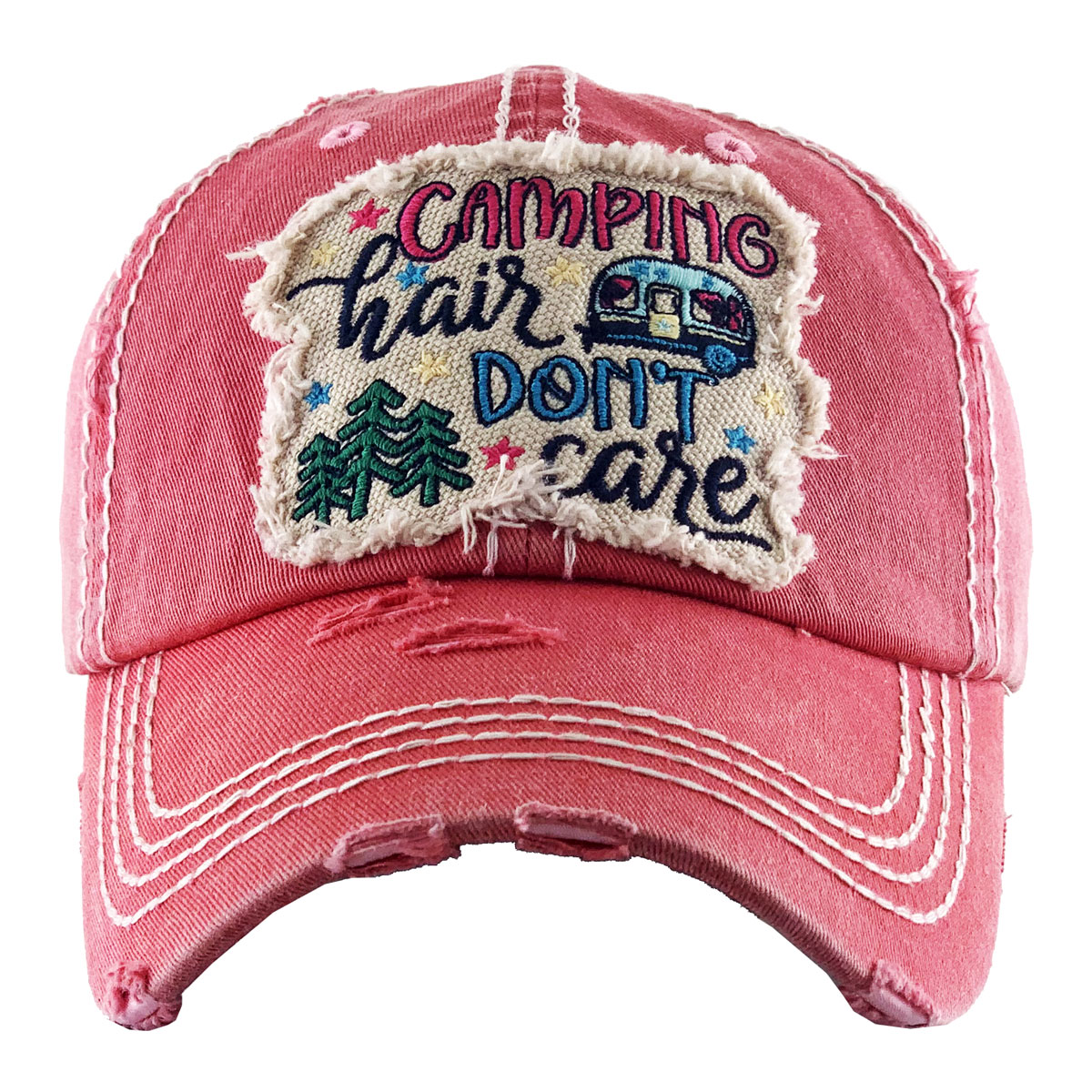 "Camping Hair Don't Care" Washed Vintage Ball Cap