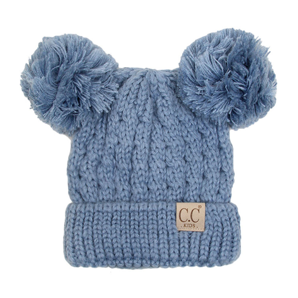 C.C Kids Solid Double Pom Beanie