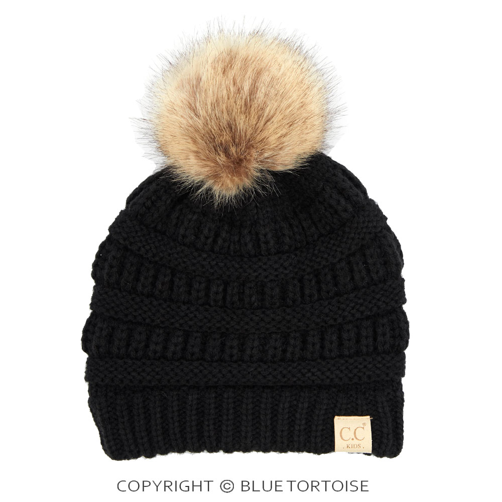 C.C kids solid ribbed beanie with pom