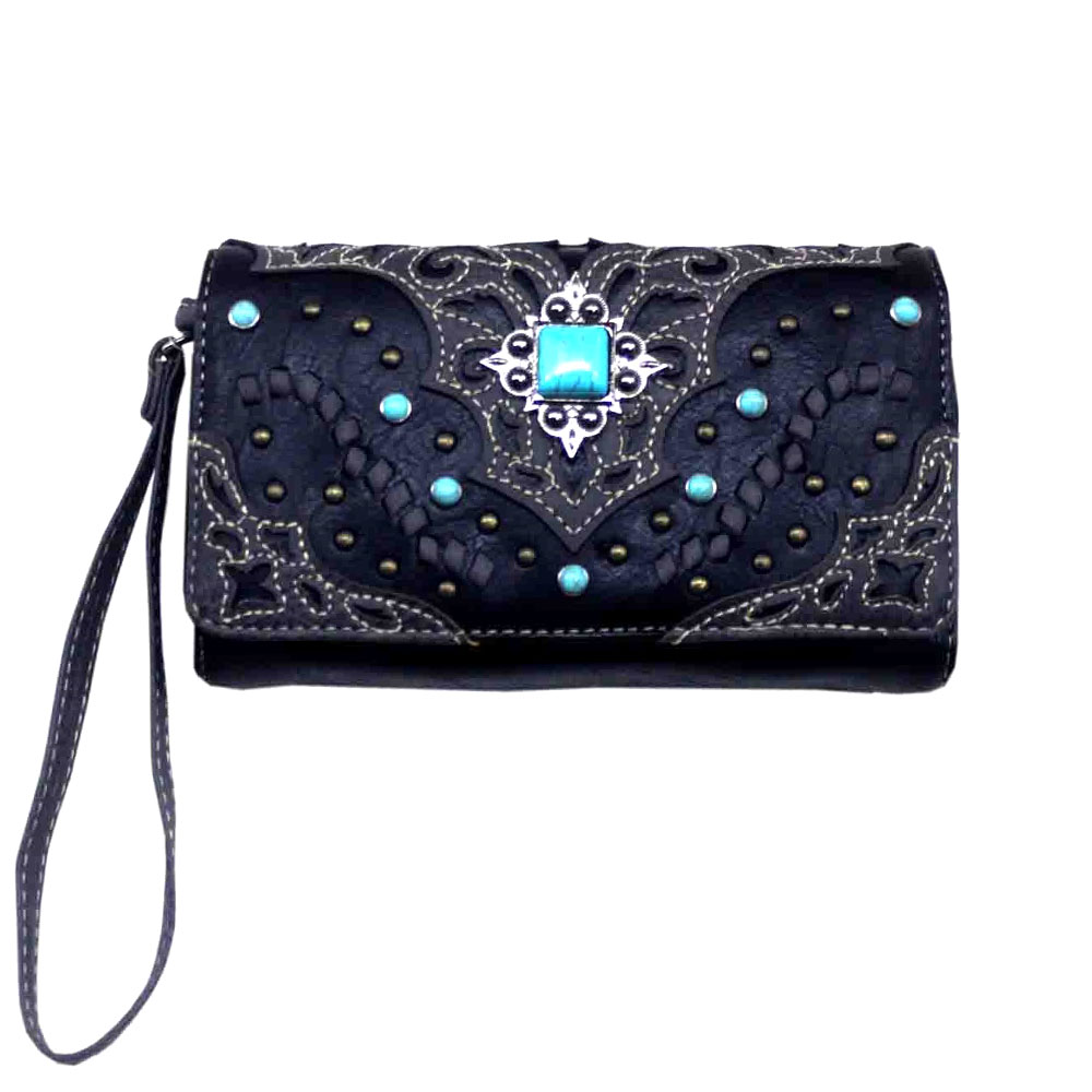 Western Faux Leather Turquoise Accent Wallet