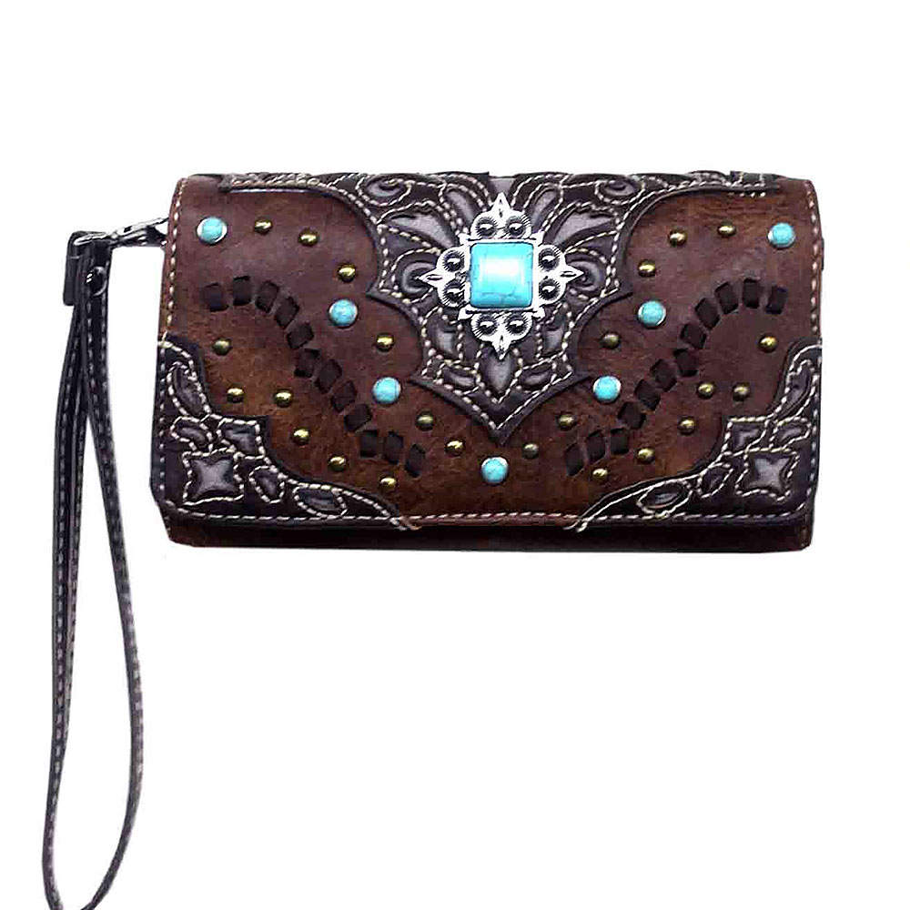 Western Faux Leather Turquoise Accent Wallet
