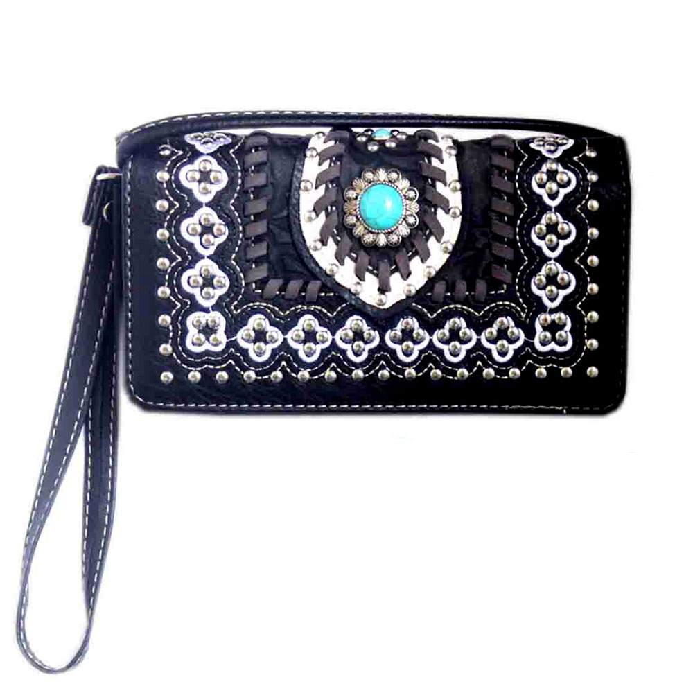 Western Faux Leather Turquoise Accent Wallet