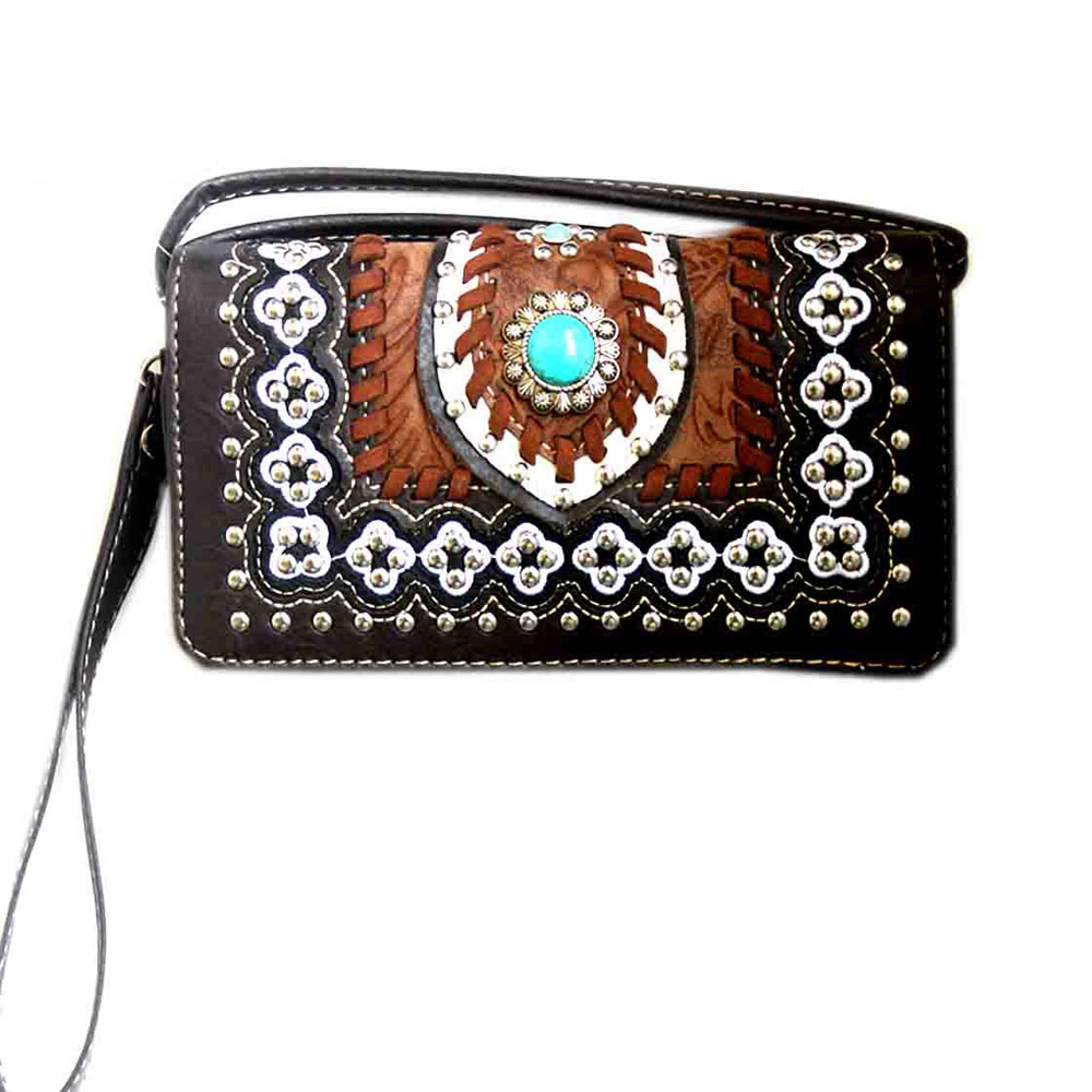 Western Faux Leather Turquoise Accent Wallet