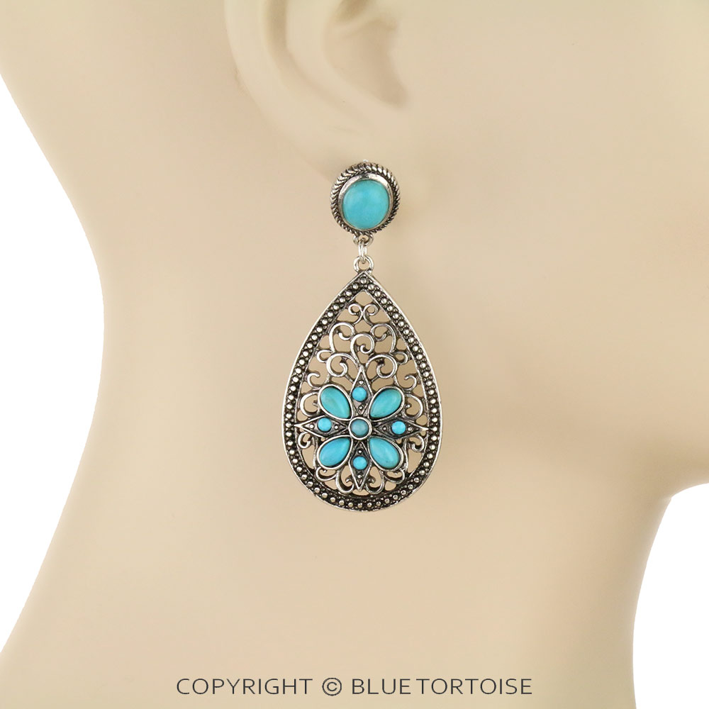 Western Teardrop Cutout Stone Stud Earrings - Image 2