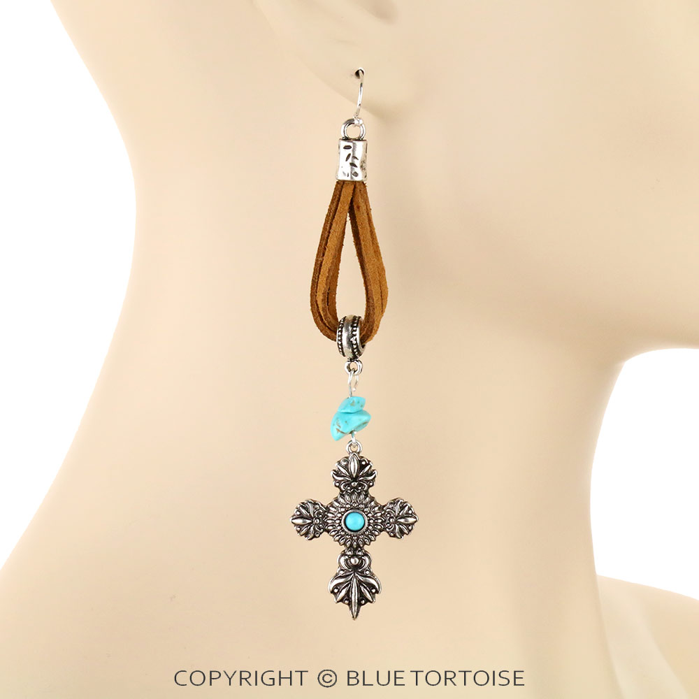 Western Suede with Cross Dangle Earrings - Image 2