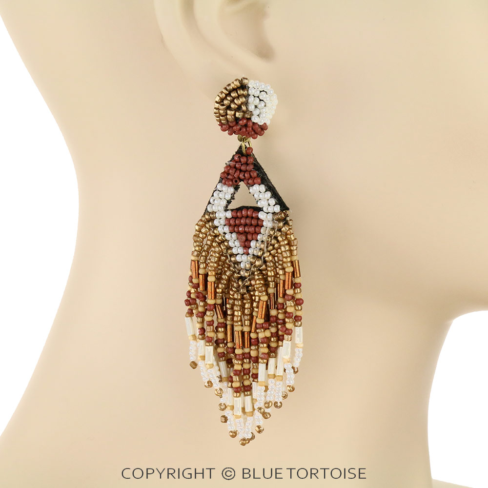 Western Seed Bead Tassel Stud Earrings - Image 2