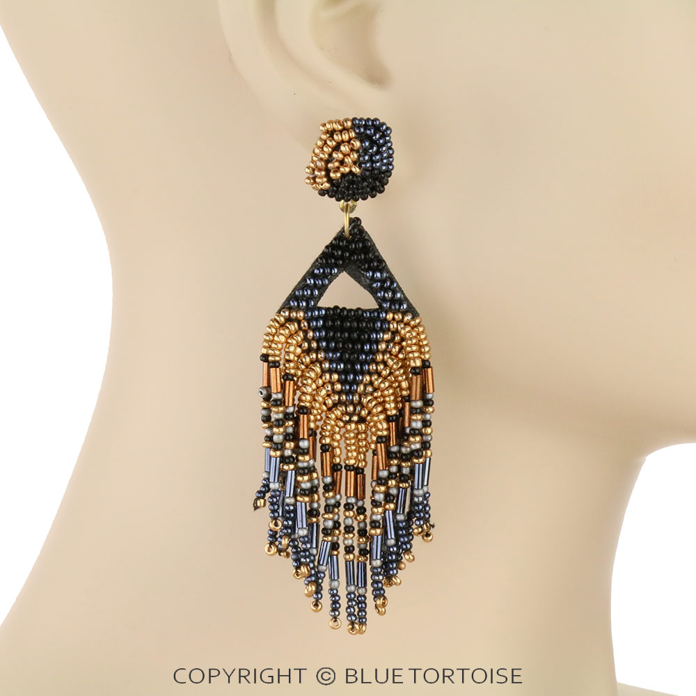 Western Seed Bead Tassel Stud Earrings - Image 2