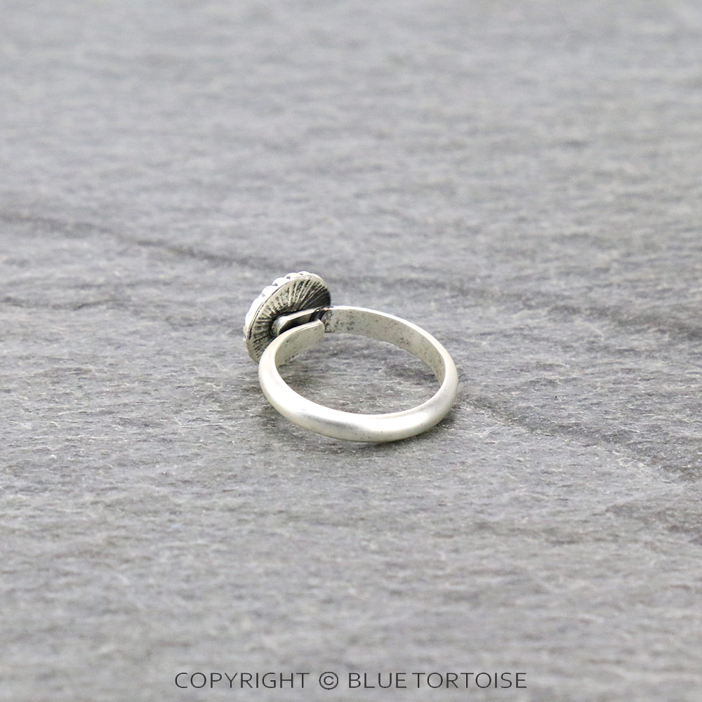 0.4" Long, Tiny Natural White Stone Adjustable Ring, Bonze Single Band - Image 2