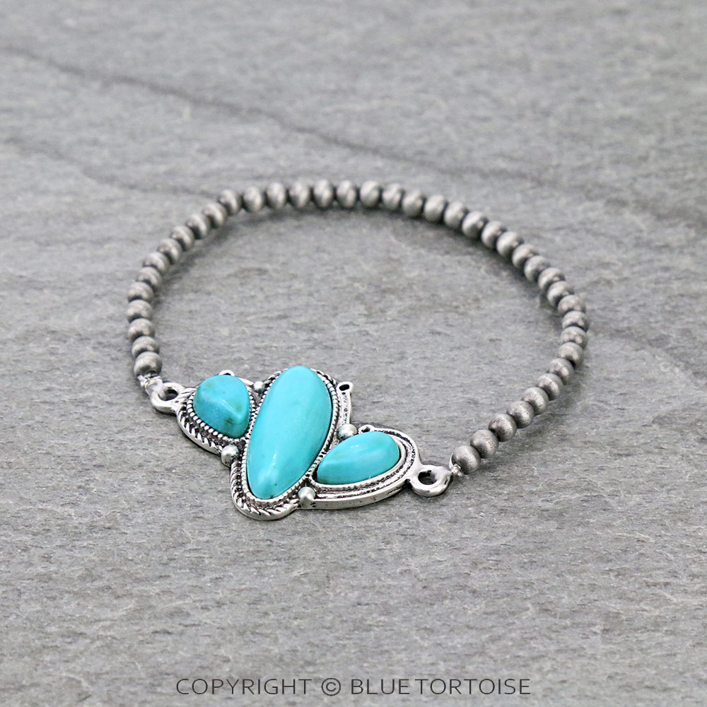 Tiny 4mm Navajo Style Pearl, Cactus Natural Stone Stretch Bracelet