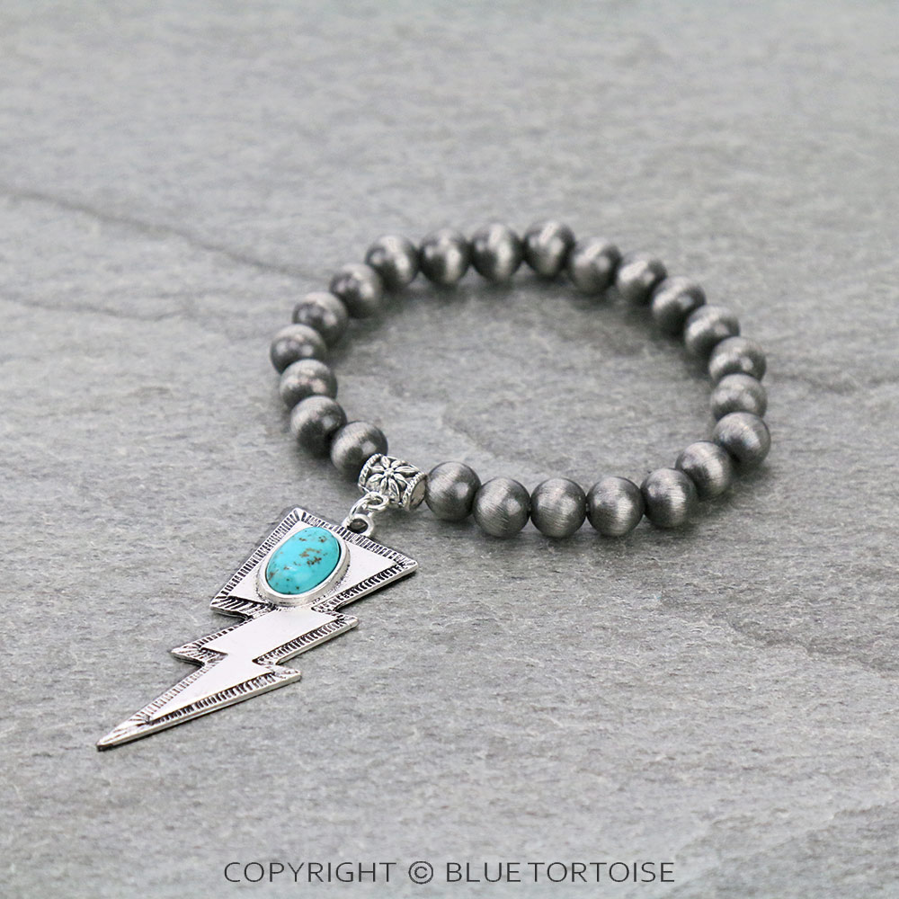 Bolt Natural Stone, 8mm Navajo Style Pearl Stretch Bracelet