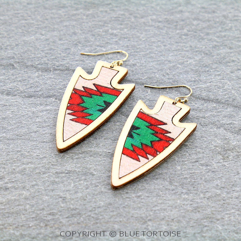 Aztec Printed Wood Arrow Dangle Earrings