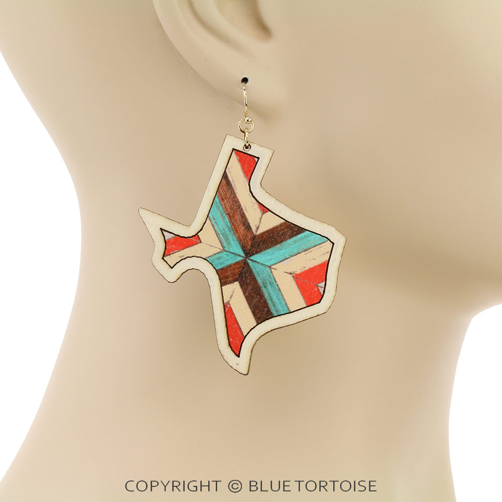Wood Texas Map Dangle Earrings - Image 2