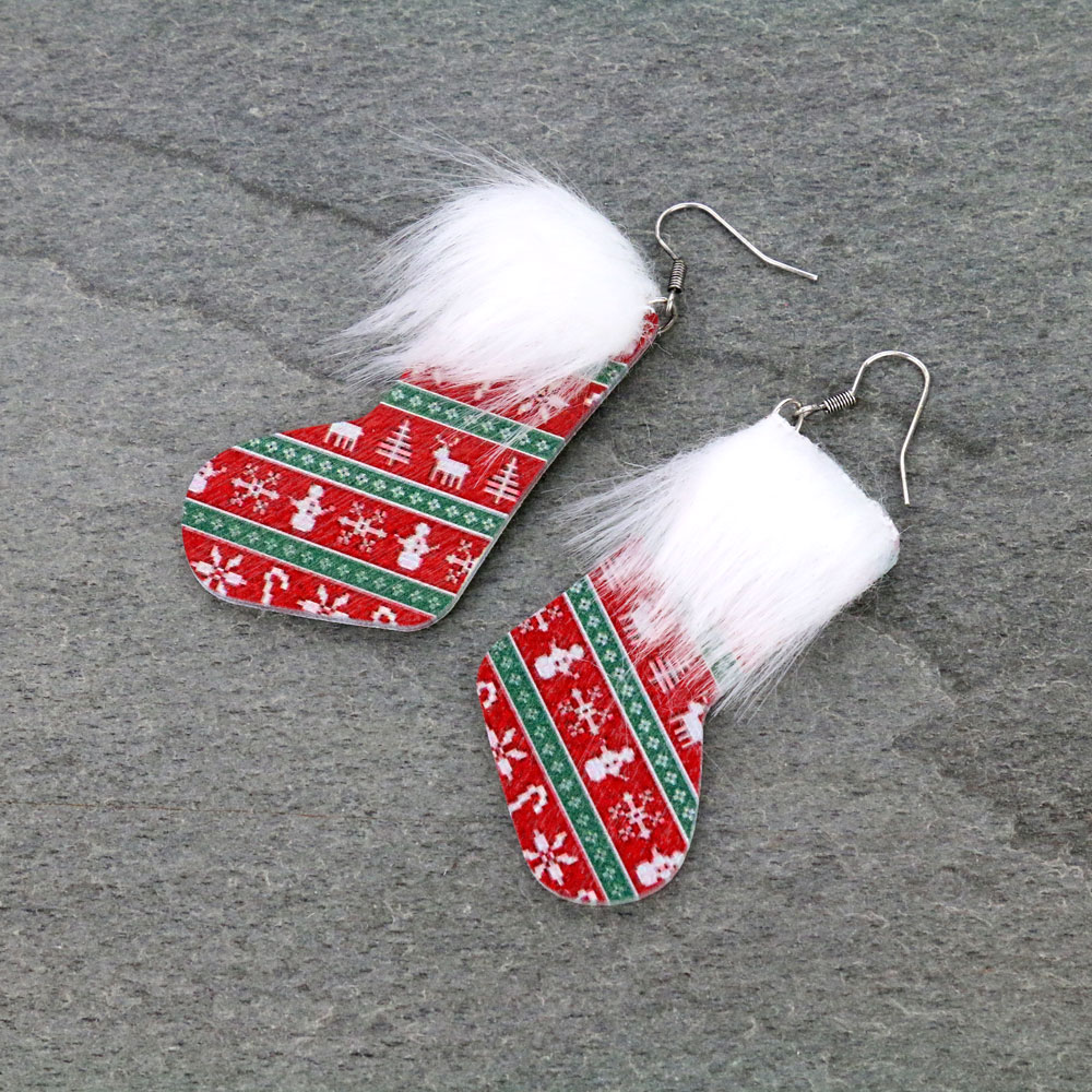 Christmas Socks Wood Dangle Earrings