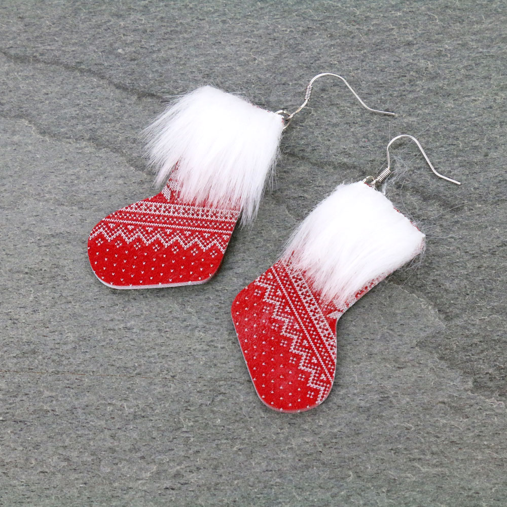 Christmas Socks Wood Dangle Earrings