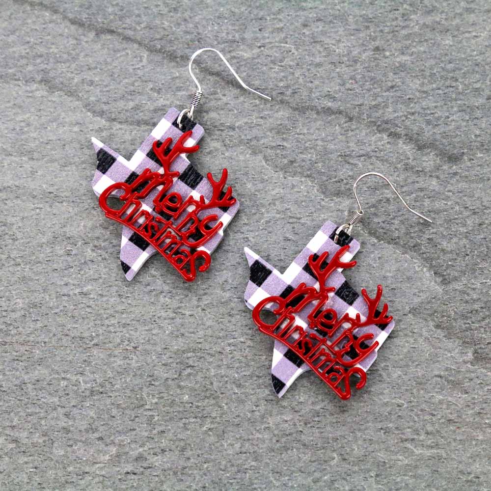Christmas Texas Map Wood Dangle Earrings