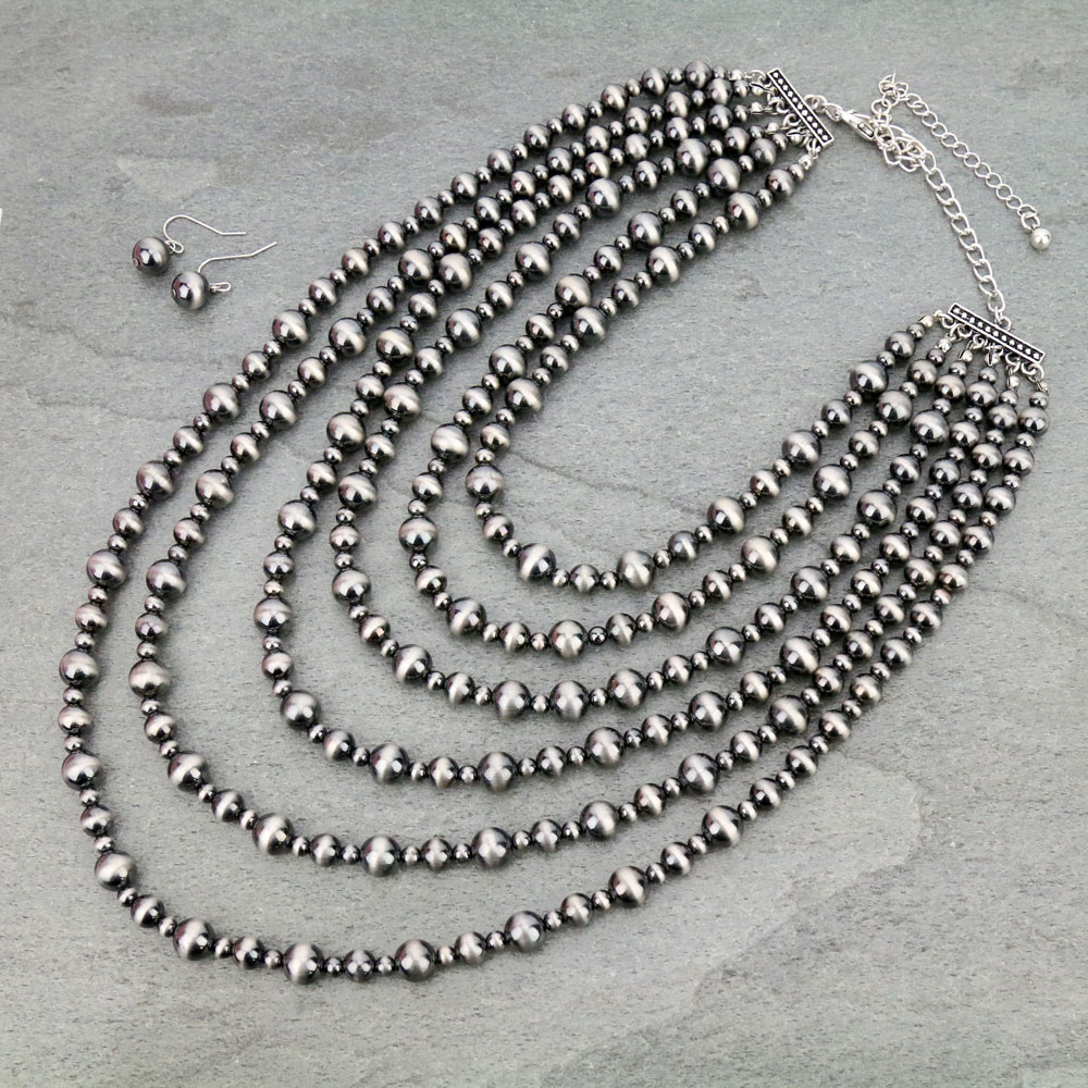 Navajo Style Pearl Layered Necklace Set