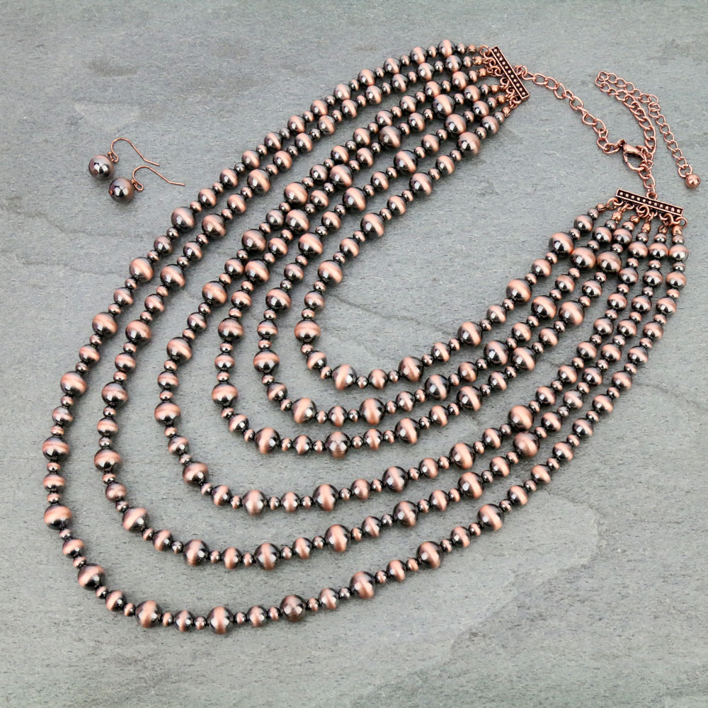 Navajo Style Pearl Layered Necklace Set