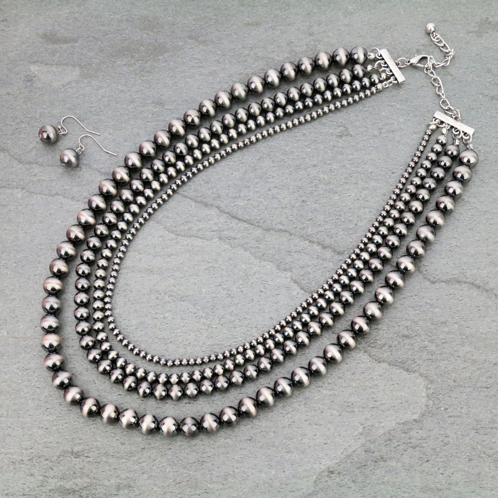 Navajo Style Pearl Layered Necklace Set