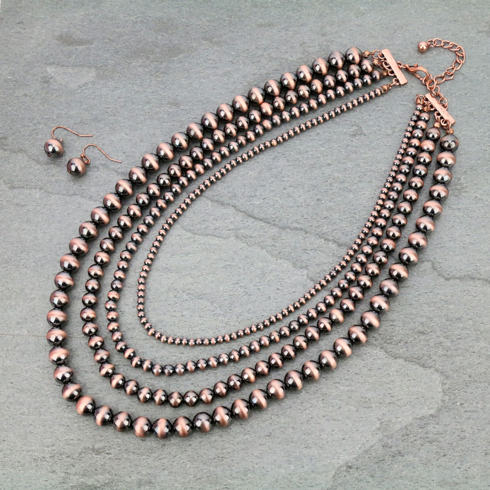 Navajo Style Pearl Layered Necklace Set