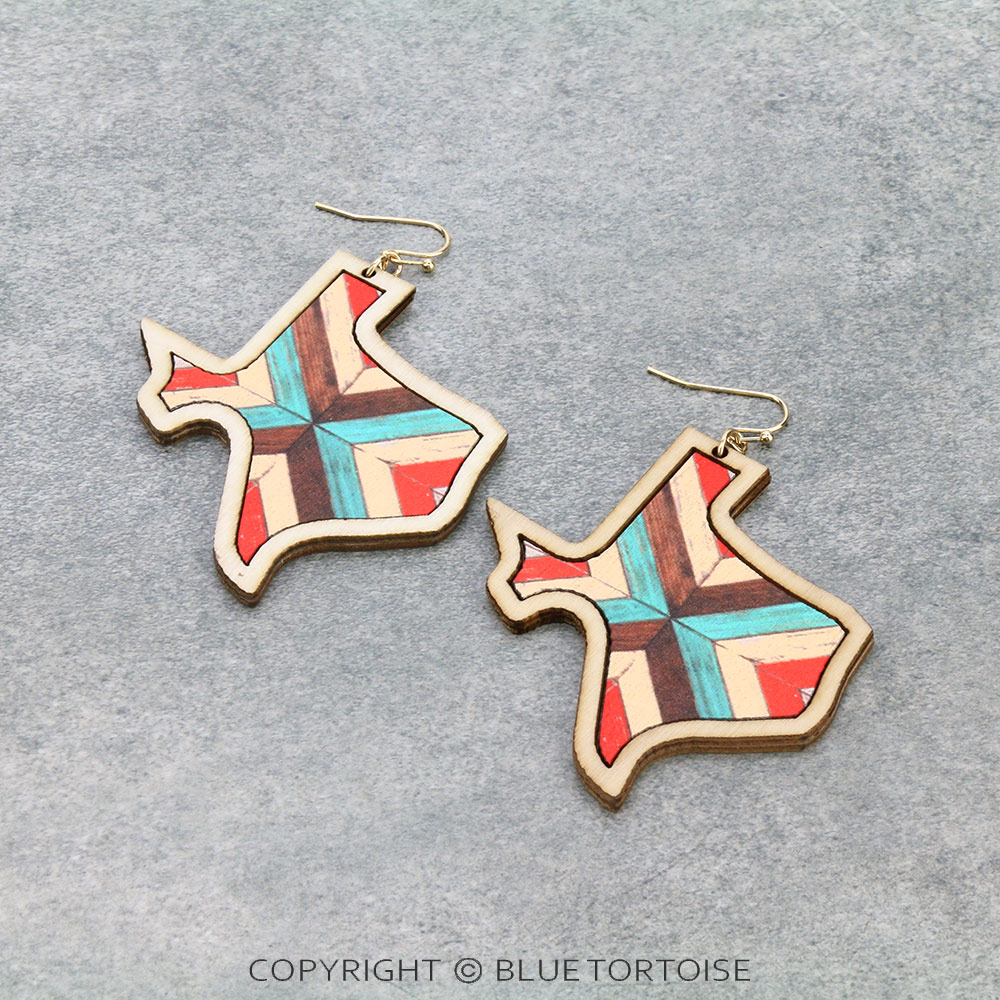 Wood Texas Map Dangle Earrings