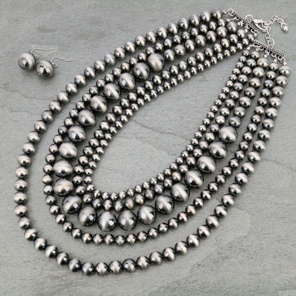 Navajo Style Pearl Layered Necklace Set