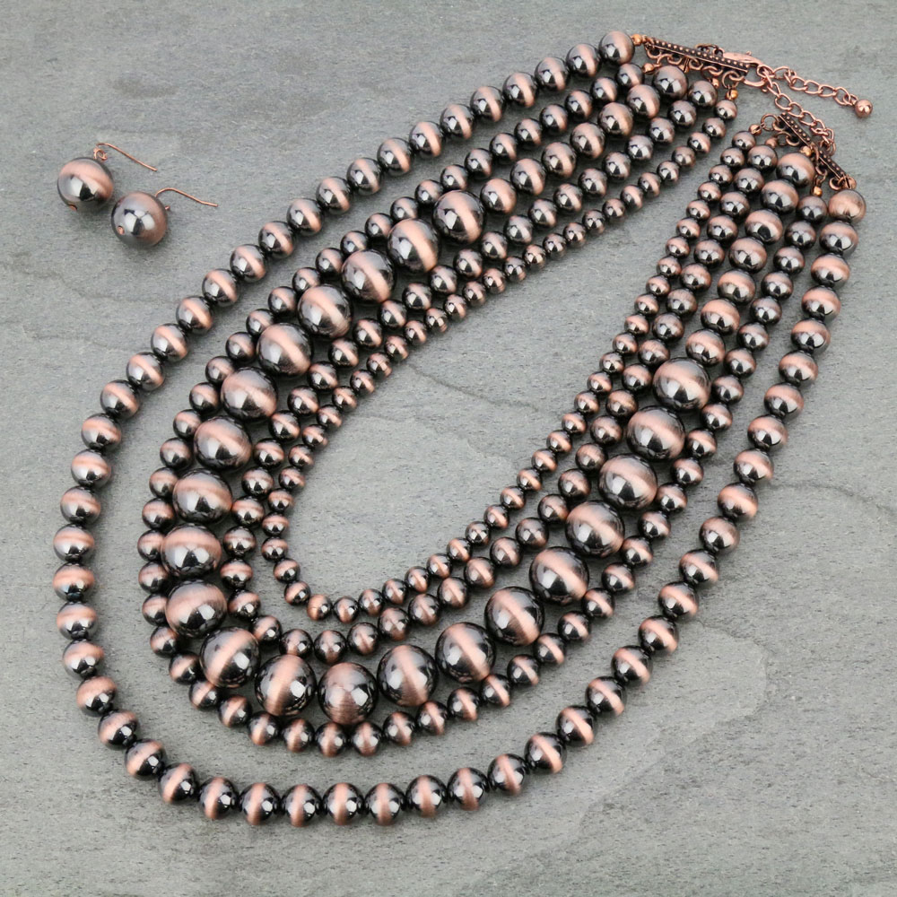 Navajo Style Pearl Layered Necklace Set