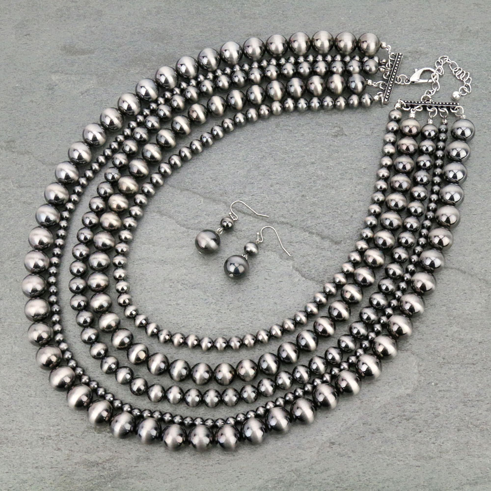 Navajo Style Pearl Layered Necklace Set