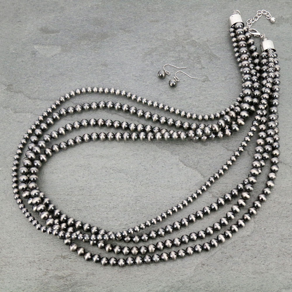 Navajo Style Pearl Layered Necklace Set
