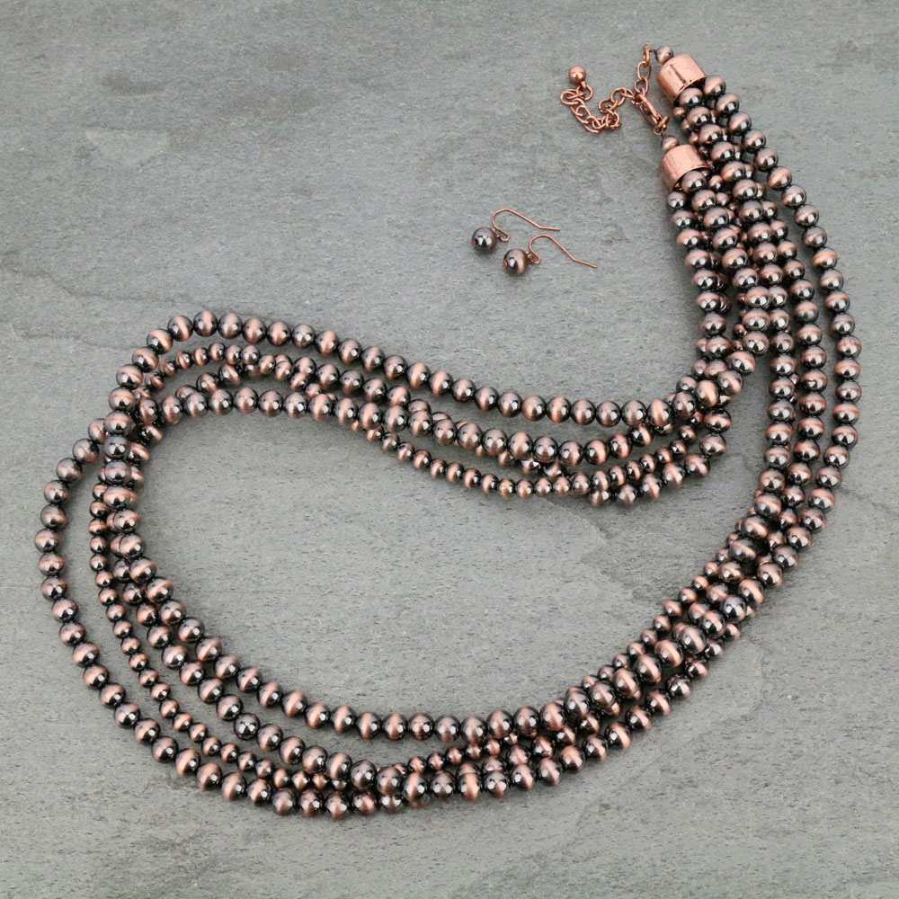 Navajo Style Pearl Layered Necklace Set