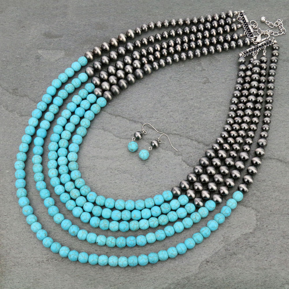 Navajo Style Pearl Layered Necklace Set