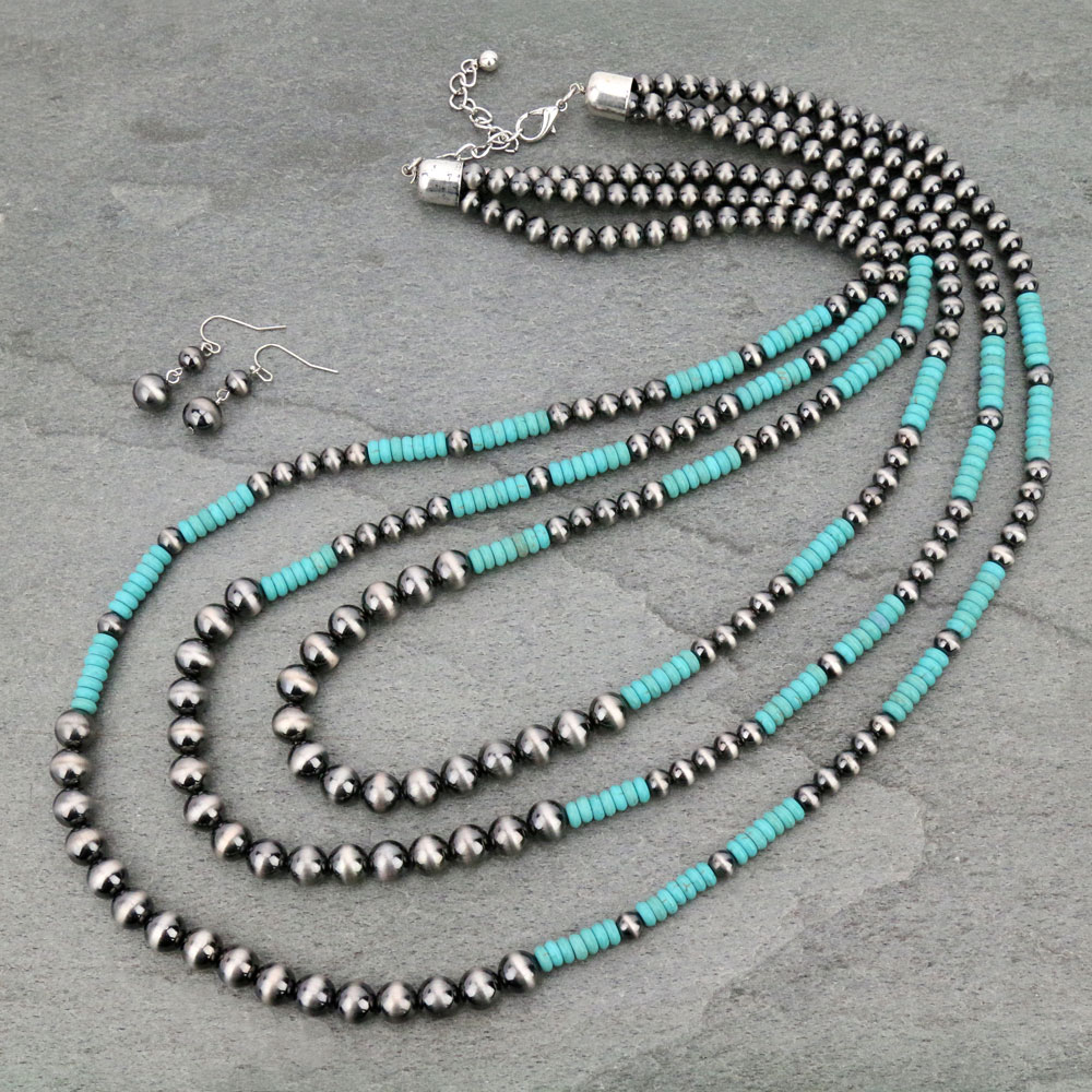 Navajo Style Pearl Layered Necklace Set