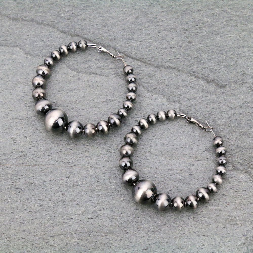 Navajo Style Pearl Hoop Earrings-DC
