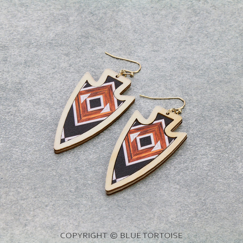Wood Arrowhead Dangle Earrings