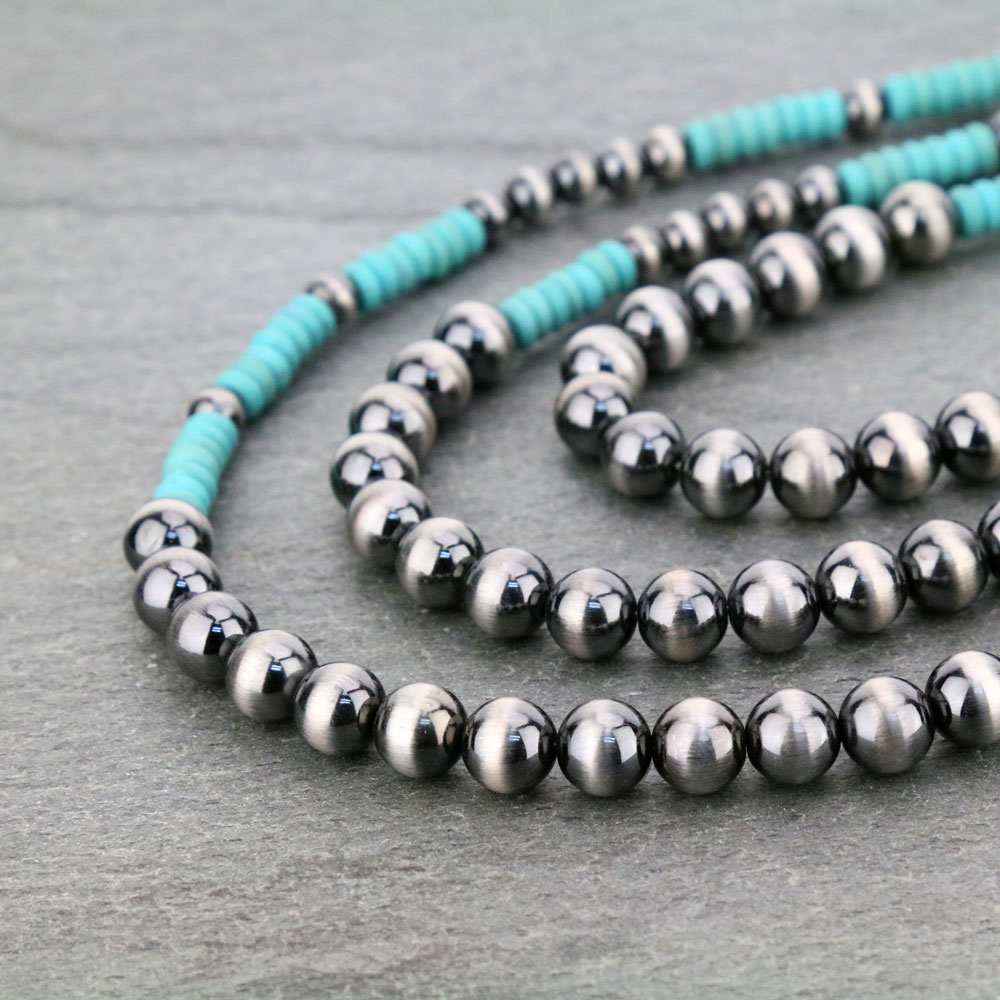 Navajo Style Pearl Layered Necklace Set - Image 3