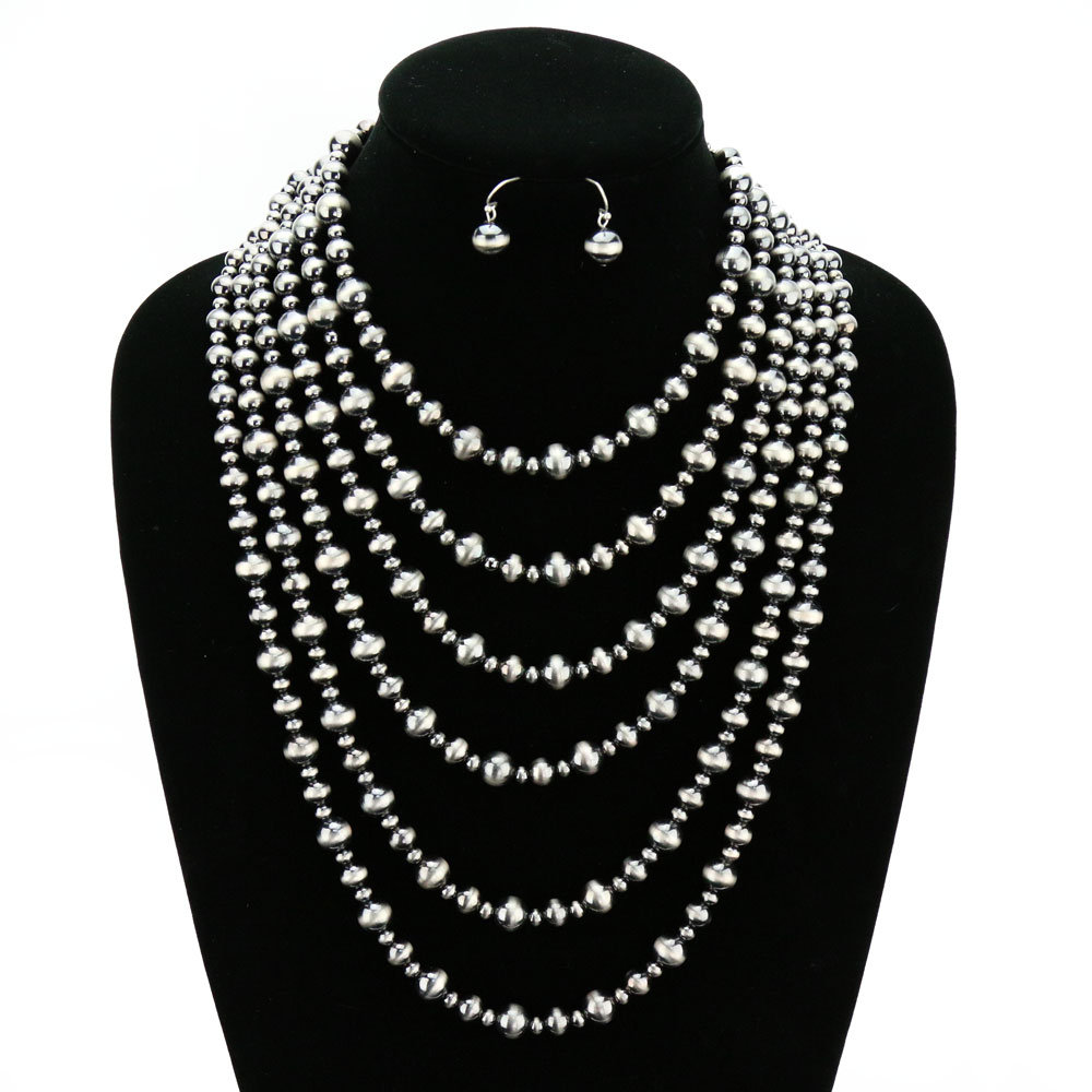 Navajo Style Pearl Layered Necklace Set - Image 2