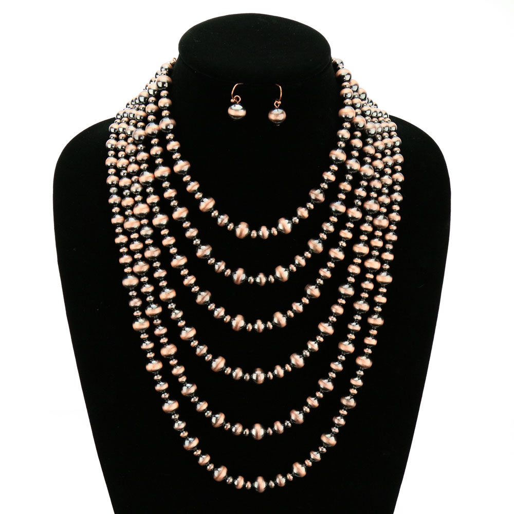 Navajo Style Pearl Layered Necklace Set - Image 2