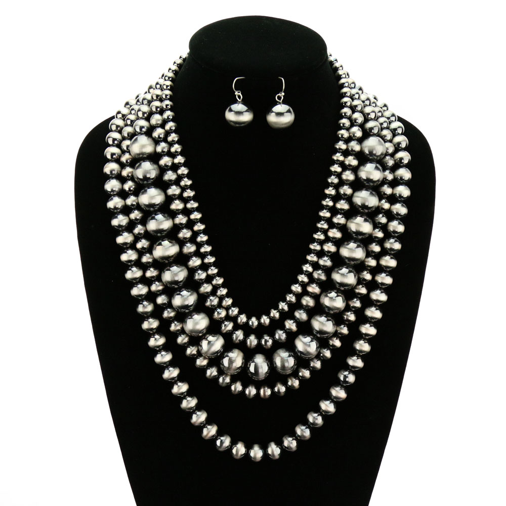 Navajo Style Pearl Layered Necklace Set - Image 2