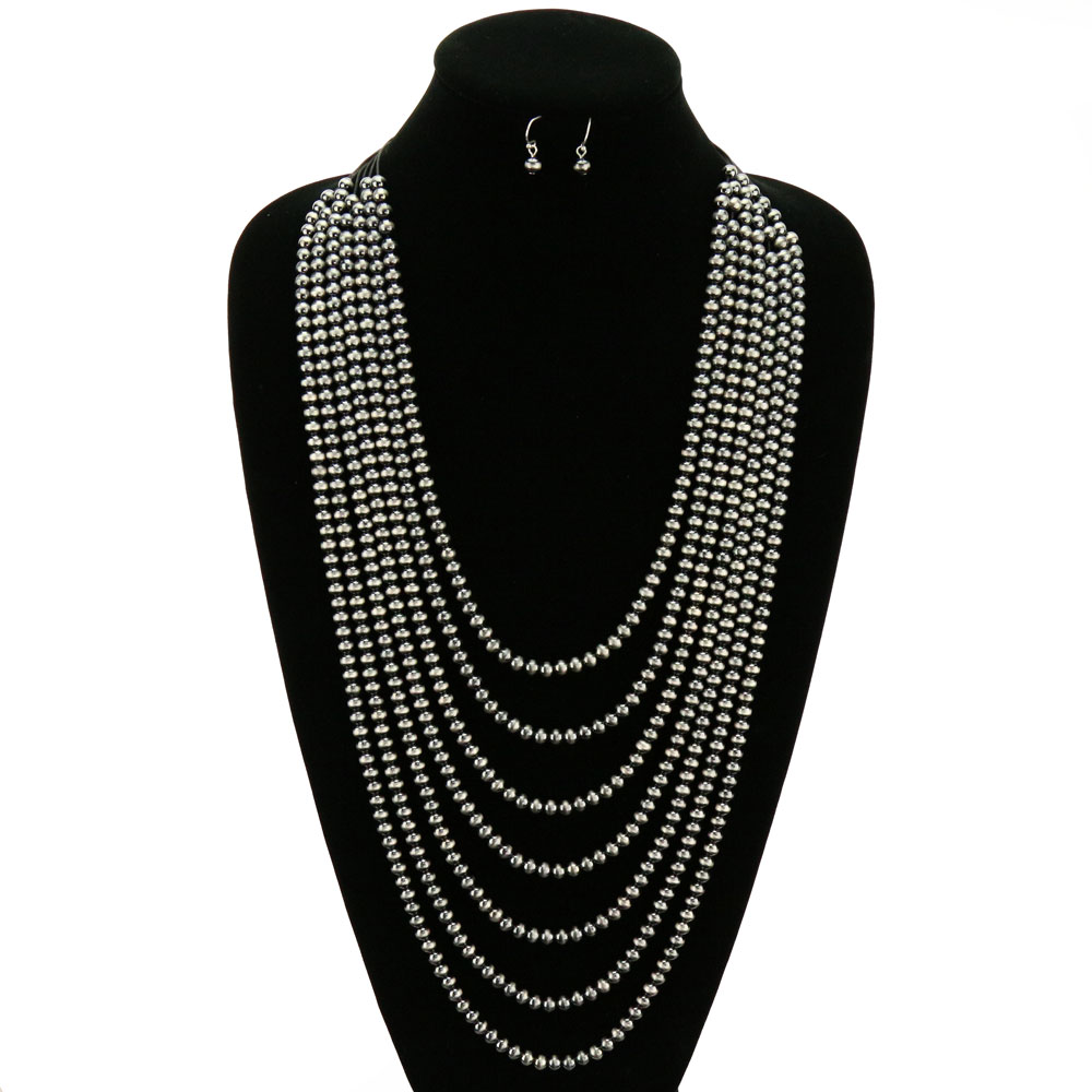 Navajo Style Pearl Layered Necklace Set - Image 2