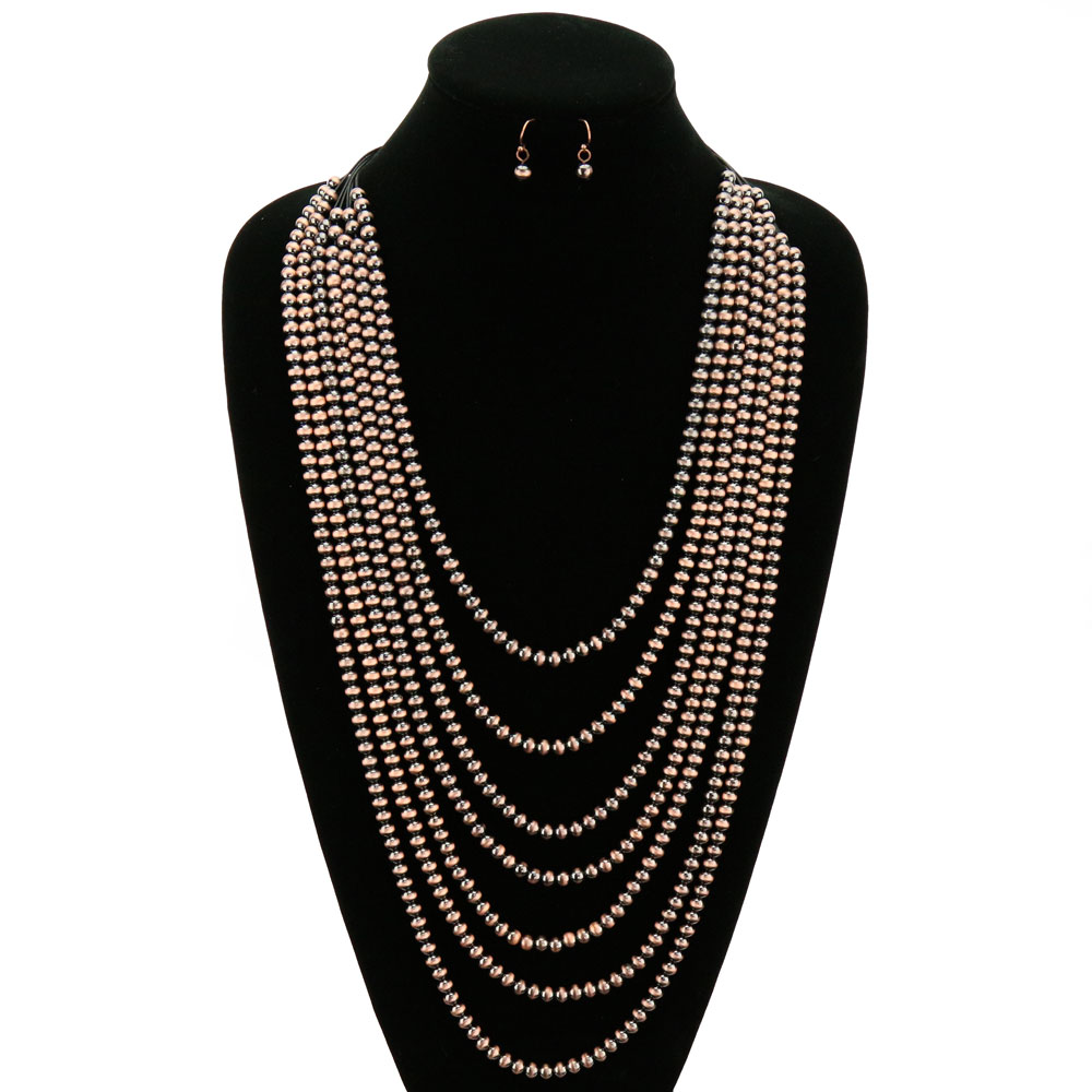 Navajo Style Pearl Layered Necklace Set - Image 2