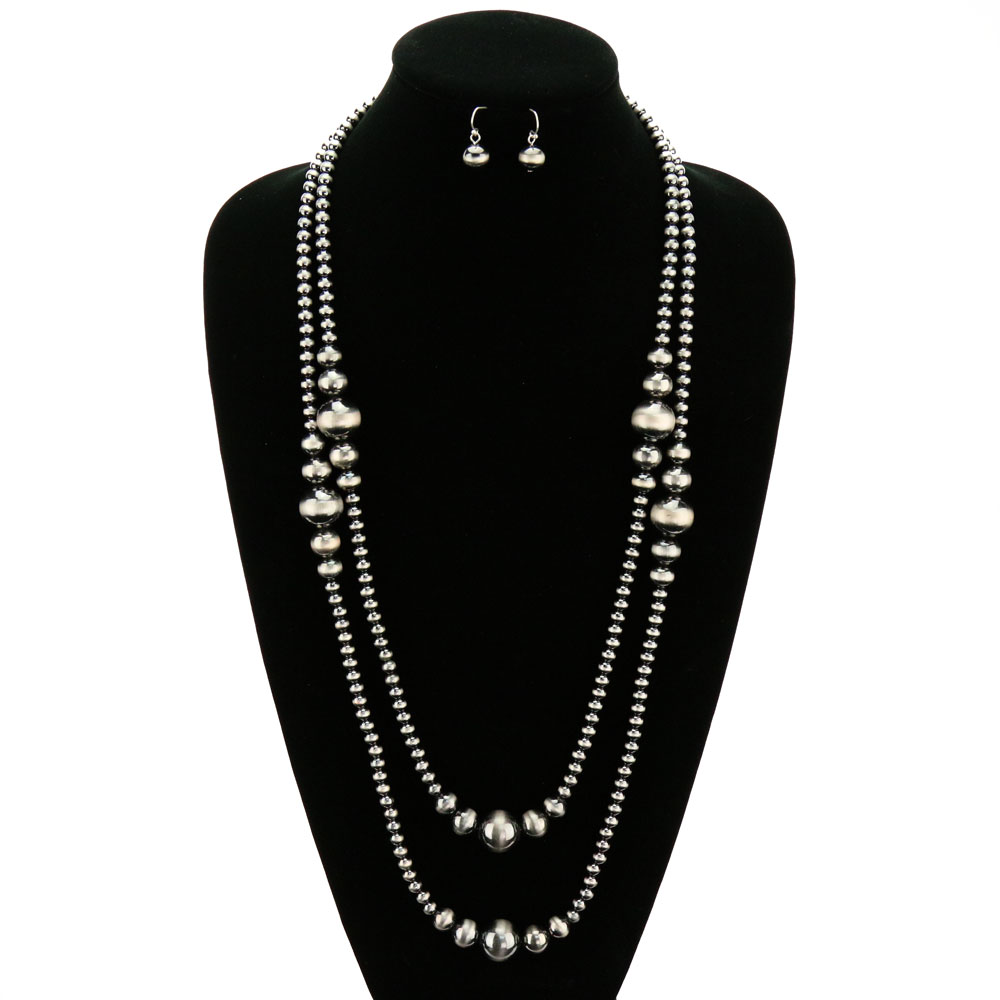 Navajo Style Pearl Layered Necklace Set - Image 2