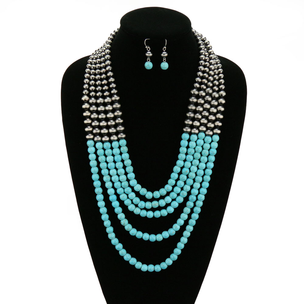 Navajo Style Pearl Layered Necklace Set - Image 2