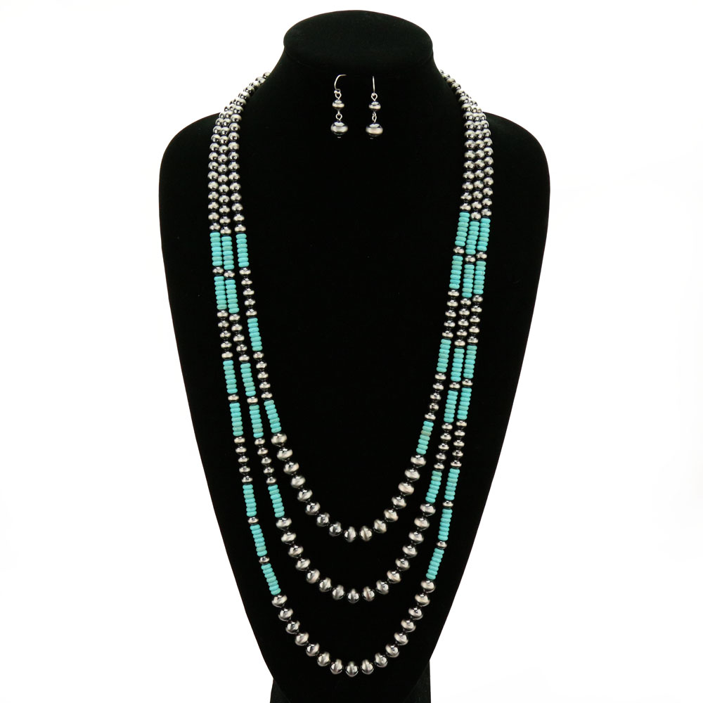 Navajo Style Pearl Layered Necklace Set - Image 2