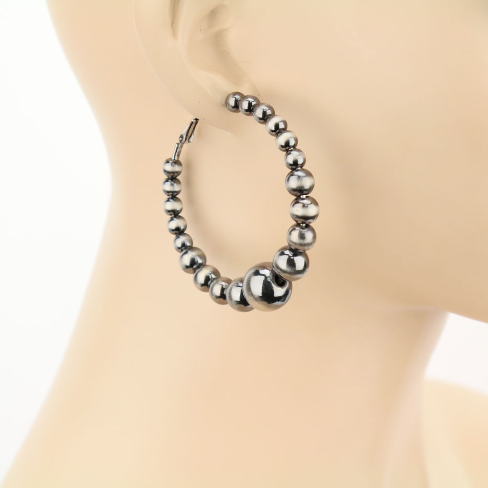 Navajo Style Pearl Hoop Earrings-DC - Image 2
