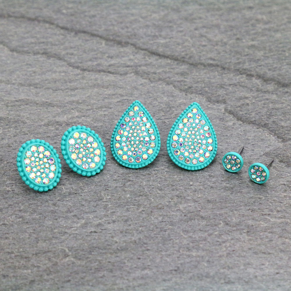 3 Pair Stone Earring Set