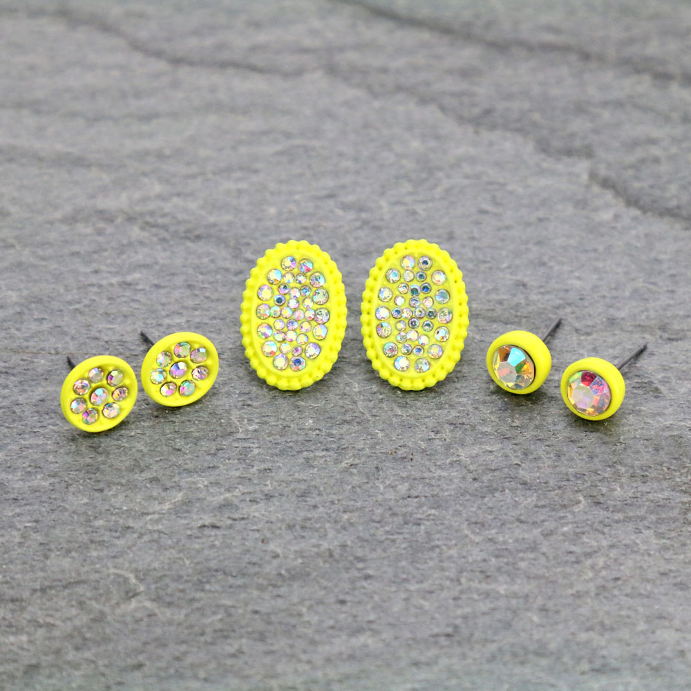 3 Pair Stone Earring Set