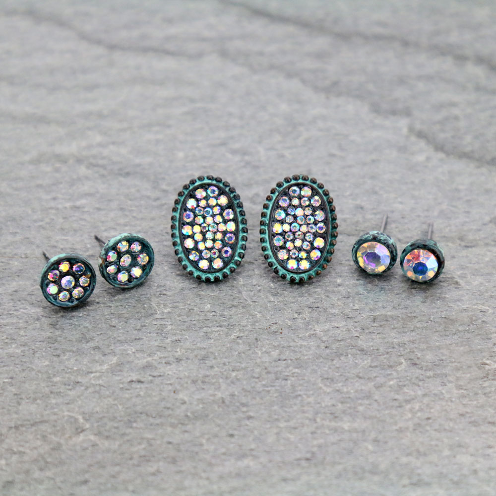 3 Pair Stone Earring Set