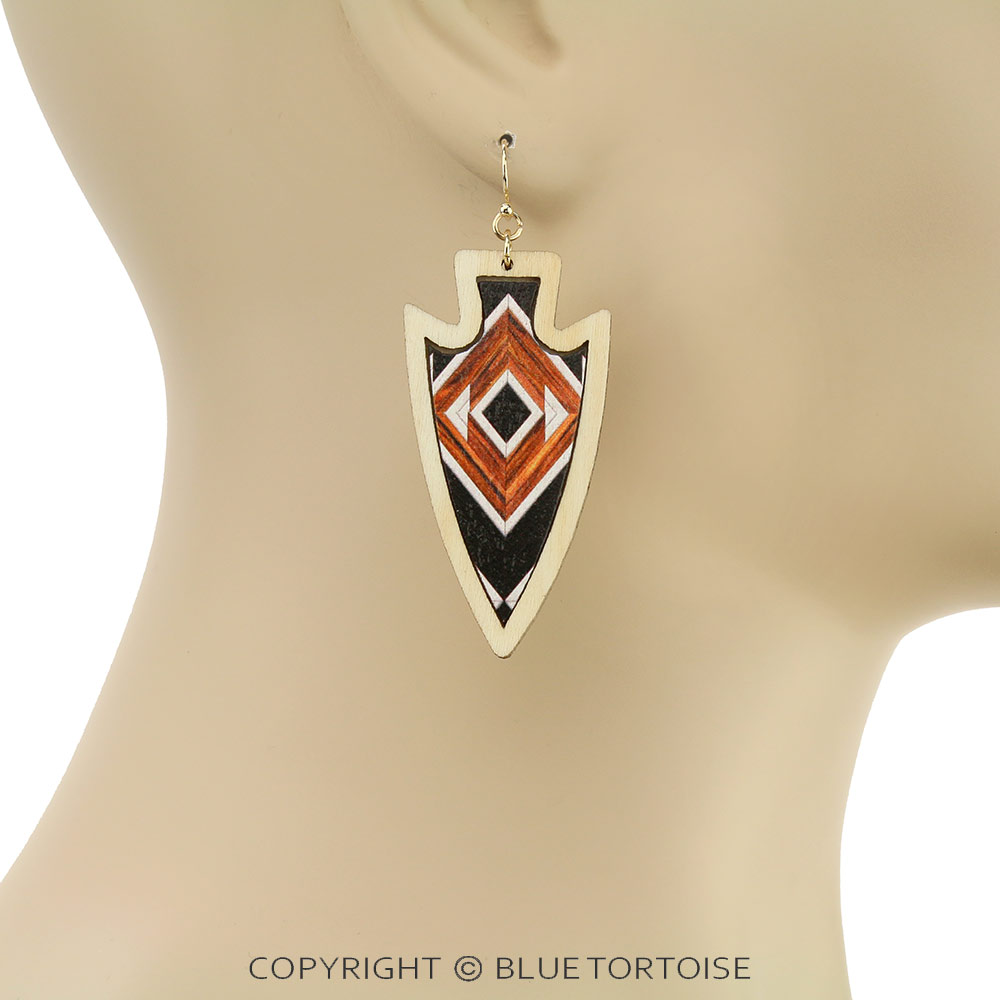 Wood Arrowhead Dangle Earrings - Image 2