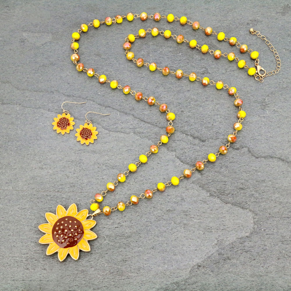 Sunflower with Glass Bead Necklace Set