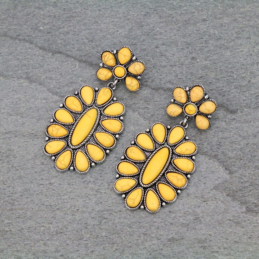 Western Concho Stone Stud Earrings