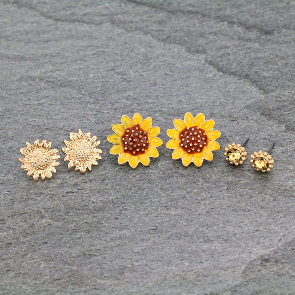 3 Pair Sunflower Earring Set